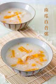 this pumpkin and lily root bulb congee is so good for cleansing our digestive system i like the natural sweetne pumpkin dishes recipes chinese dessert recipes