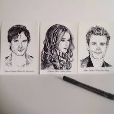 A Personal Favourite From My Etsy Shop Https Www Etsy Com Uk Listing 539249254 Set Of 3 Black White Vampire Diarieshand Vampire Diaries Drawings Vampire