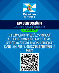 Secretaria de Educação de Timbó realiza convocação para Professor de Inglês  e Auxiliar de Apoio Escolar | Prefeitura de Timbó