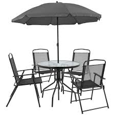 Flash Furniture Nantucket 6 Piece Black Patio Garden Set With Table Umbrella And 4 Folding Chairs Walmart Com In 2020 Patio Dining Set Patio Table Umbrella Patio Table Set