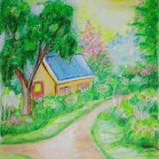 Lukisan pemandangan alam dengan sungai jernih yang mengalir memberikan suasana yang sejuk dan tennang. Menggambar Pemandangan Alam Dengan Cat Crayon