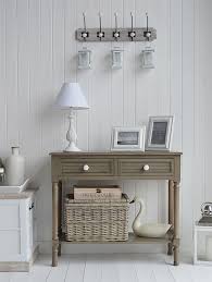 This will be basically an open floor concept, so all rooms , including the kitchen, will have the same wall color. Newport French Grey Console Table For New England And Beach Home Interior Design