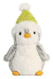 Our Fun Mr Peterman Pom Pom Penguin Plush Wearing A Fun Green Quilted Fabric Winter Holiday Style Hat Is Cool And Cute This 9 Tall Penguin From Auro Penguin