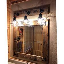 Espresso Mirror And Light Set Bathroom Set Industrial Etsy In 2021 Industrial Bathroom Lighting Rustic Bathroom Lighting Bathroom Light Fixtures