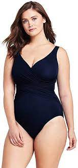 Amazon Com Lands End Women S Plus Size Slender Tummy Control Chlorine Resistant V Neck Wrap One Pi Black One Piece Bathing Suit One Piece One Piece Swimsuit
