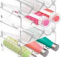 mDesign Plastic Free-Standing Stackable 3 Bottle Storage Holder Rack -  Water, Wine, and Drink Organizer Shelf for Kitchen Countertop, Cabinet,  Pantry, ...
