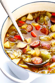 Cabbage Sausage And Potato Soup Gimme Some Oven Recipe Cabbage And Sausage Cabbage Soup Recipes Soup Recipes