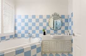 Lovely White And Baby Blue Checkered Tile Bathroom Design Ideas Bathroom Tile Designs Bathroom Design Tile Bathroom