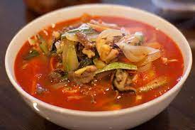 This Spicy Korean Chinese Seafood Soup Is Enjoyed Throughout Korea Recipe Seafood Soup Spicy Korean Cooking Seafood