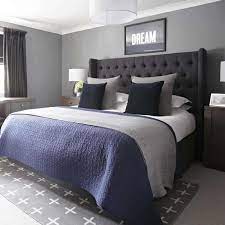 Grey And Navy Bedroom Urban Outfitters Rug Upholstered Bed Farrow And Ball Plummet By Interior Thera Gray Master Bedroom Navy Bedroom Decor Remodel Bedroom