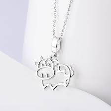 S925 Sterling Silver Cow Animal Pendant Necklace 18inch Rolo Chain C412h6cklhn Silver Pendant Animal Jewelry