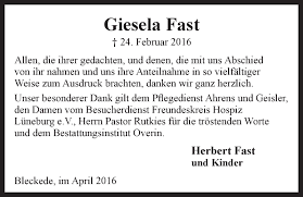 Traueranzeigen von Giesela Fast