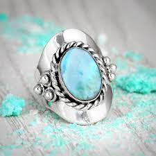 Larimar Ring Sterling Silver Ring For Women Boho Statement Etsy Gemstone Rings Large Stone Rings Silver Jewelry Rings