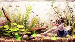 We present you our collection of desktop wallpaper theme: Anime Girl Inside Aquarium Live Wallpaper Wallpaperwaifu