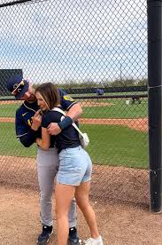 Brewers' Garrett Mitchell celebrates first homer with wife Haley Cruse