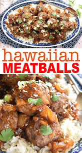 Hawaiian Meatballs Are Juicy Homemade Meatballs Smothered With A Sweet And Sticky Polynesian Pineapple Hawaiian Meatballs Hawaiian Dishes Meatball Side Dishes