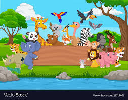 Illustration Of Cartoon Wild Animal With Blank Board In The Jungle Download A Free Preview Or High Quali Animals Wild Animal Pictures For Kids Cartoon Animals