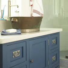 We specialize in coastal cottage beach style vintage bathroom vanities. Going Nautical With Red White Blue The Inspired Room Coastal Inspired Bathrooms Blue Bathroom Vanity Boys Bathroom