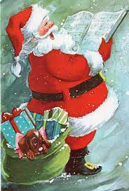 Unused Vintage Christmas Card Singing Santa Claus With Puppy In His Pack Vintage Christmas Cards Vintage Christmas Greeting Cards Christmas Cards