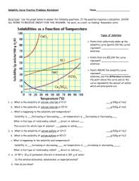 Use the graph to answer the following two questions: Solubility Curve Practice Problems Worksheet 1