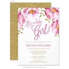 Instantly customizable baby shower invites with over 100 design options. Pink Gold Floral Watercolor Baby Shower Invitations Print Creek Studio Inc