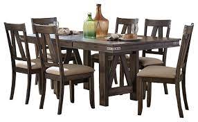 Give your island a makeover by lining the corners in some beautiful rustic beams. 7 Piece Mirkwood Industrial Dining Set Table 6 Chair Rustic Brown Transitional Dining Sets By Amoc Houzz