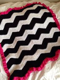 Black And White Baby Blanket Baby Blanket Black And White Chevron With Pink Ruffle Etsy Baby Blanket Crochet Crochet Baby Blanket Black