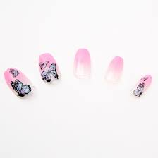 Simple glitter coffin nails with dominant red thick color that added with snow motif and glitter silver on the ring finger. Butterfly Pink Ombre Glitter Coffin Faux Nail Set 24 Pack Claire S