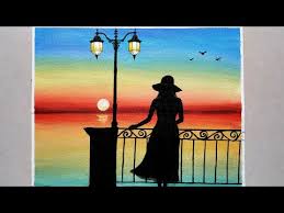 We will learn how to keep colors bright and not go muddy. A Girl In A Sunset Seascape Beach Landscape Painting Tutorial Hanging Lamp Sad Girl Drawing Myhobbyclass Com