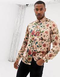 Floral pattern satin button up. Asos Design Regular Fit Satin Floral Printed Shirt In Pink Stylish Shirts Men Shirt Dress Shirts