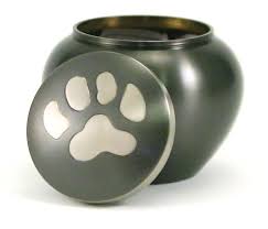 Personalized, beautiful pet cremation urn for dogs, cats and other animals. Small Slate Pewter Odyssey Paw Print Pet Cremation Urn