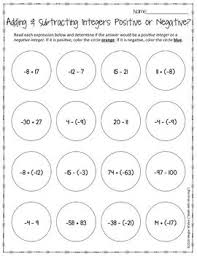 Integer Operations Coloring Worksheets Positive Or Negative Integer Operations Integers Color Worksheets