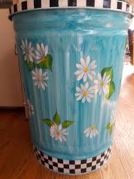 30 Gallon Decorative Hand Painted Galvanized Metal Trash Can W Side Handles And Tight Fit Lid By Painted Trash Cans Painting Galvanized Metal Metal Trash Cans