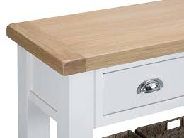 Come along and i'll share my tutorial about how to use lime wax with a lime washed coffee table makeover. Pippa Painted Console Table With Baskets And Lime Washed Oak Top Blue Lagoon Furniture