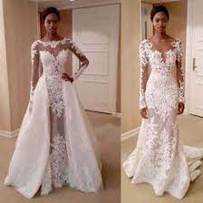Discount African Lace Gold Color African Wedding Dresses With Detachable Train Noiva Perfeita Vestido De Casamento Vestido De Casamento Noiva
