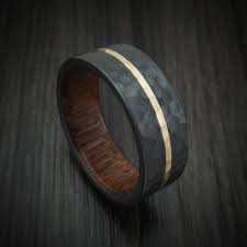 Black Zirconium Ring With 14k Gold And Wood Sleeve Custom Made Band Black Zirconium Ring Rings For Men Unique Mens Rings