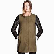 Nwt H M Khaki Green Jacket With Faux Leather Sleeves Coats Jackets Women Quilted Sleeves Green Khaki Jacket