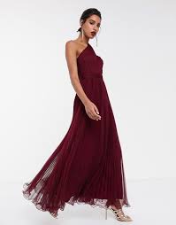 Patra foil print chiffon gown dress taupe size 6. Asos Design One Shoulder Tulle Wired Hem Maxi Dress In Oxblood Shopstyle
