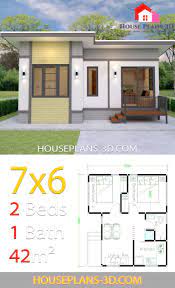 Small House Plans 7x6 With 2 Bedrooms House Plans 3d Flat Roof House Simple House Plans Simple House Design