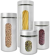 ✅ browse our daily deals for even more savings! Amazon Com Estilo 4 Piece Glass And Stainless Steel Canisters With Window Kitchen Di Stainless Steel Canisters Stainless Steel Canister Set Glass Canisters