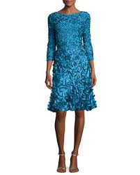 Theia 3 4 Sleeve 3d Petal Cocktail Dress Kingfisher Blue Dresses Women S Evening Dresses Evening Dresses