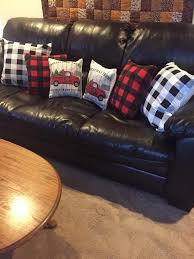 Black And White Buffalo Plaid Pillows Buffalo Check Pillows In Red Black And Black White The Little Red Truck One Are Made Of T Red Christmas Decor Christmas Red Truck Black Christmas Decorations