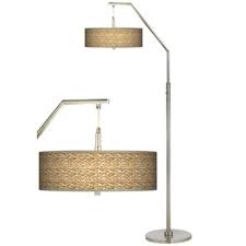 Round base is 6 3/4 wide. Seagrass Print Pattern Giclee Shade Arc Floor Lamp 27h85 Lamps Plus Arc Floor Lamps Floor Lamp Contemporary Floor Lamps
