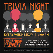 Tell us all about your culinary habits, and we'll guess your favorite monday night meal! Trivia Night Thorn Brewing Co San Diego Craft Beer