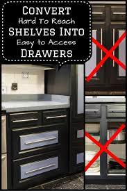 I want the two bottom ones equal size and the top. How To Convert Base Cabinet Shelves To Drawers Diy Furniture Bedroom Disney Kitchen Decor Kitchen Cabinetry