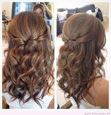 For more formal styles, try a twisted halo or half double french braids. Half Up Half Down Hair With Curls Medium Length Hair Styles Curled Prom Hair Down Hairstyles