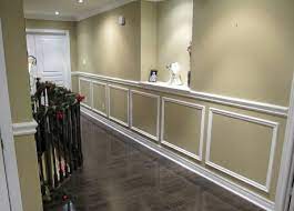 Paint your base color then use stencil overlays to add the shading and fool all you. 16 Crowm Molding Chair Rail Faux Wainscoting And Trim Ideas Faux Wainscoting Wainscoting Chair Rail