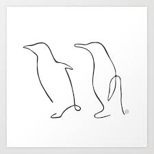 Penguin One Line Drawing Wildlife Animal Art Print By Carolinasdelight X Small Penguin Tattoo Penguin Drawing Penguin Art