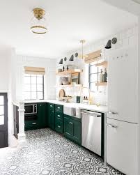 Emerald Green Kitchen Cabinets Black And White Graphic Floor Tile Contemporary Wall Sconces Kitchen Design Small Interior Design Kitchen New Kitchen Cabinets