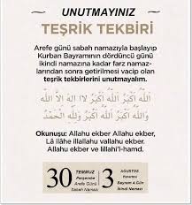 Check spelling or type a new query. Unutmayalim Tesrik Tekbiri Kurban Bayrami Gunlerinde Farz Namazlardan Sonra Getirilen Tekbirlerdir Arefe Gunu Sabah Namazindan Itibaren Bayramin Dorduncu Gununun Ikindi Namazina Kadar Yirmi Uc Farz Namazinin Arkasindan Getirilmesi Vaciptir